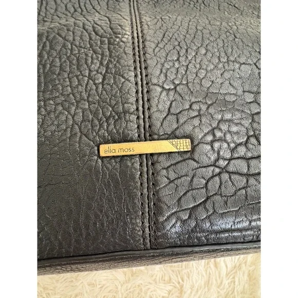 Ella Moss Black Leather Bucket Bag Hobo Purse Tassel Drawstring Shoulder Bag - Picture 8 of 10